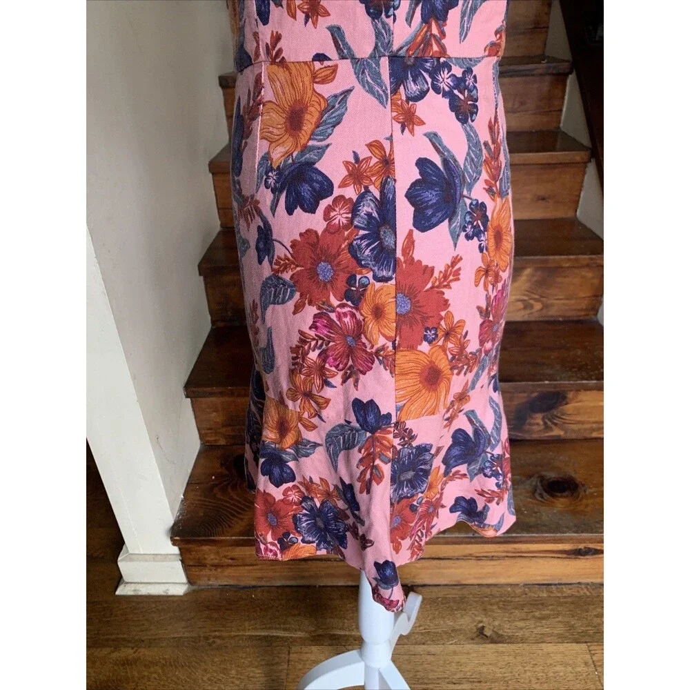 Finders Keepers Floral Twee Mini Dress Pink Linen Blend Square Neck Small Summer - Picture 8 of 16